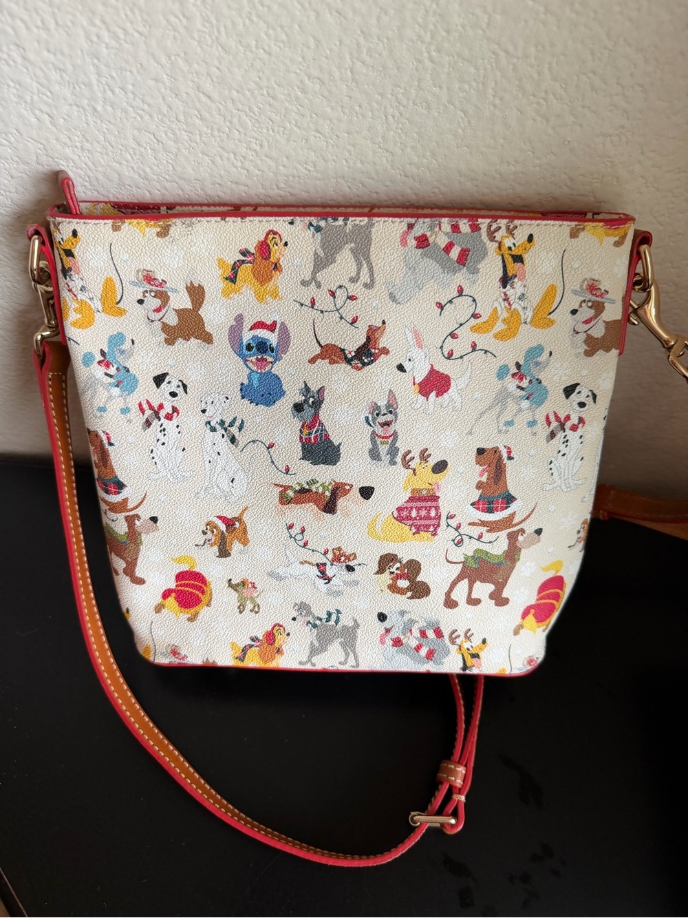 Dooney & Bourke Disney Christmas Santa Tails Holiday Dog Crossbody Plaid - Picture 4 of 14